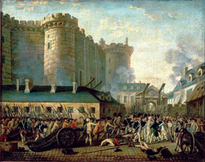 Most major benchmarks in revolve around the markers of such violent events, declares the author. The image shows an 18th-century painting of the storming of the Bastille; courtesy of Wikimedia Commons.